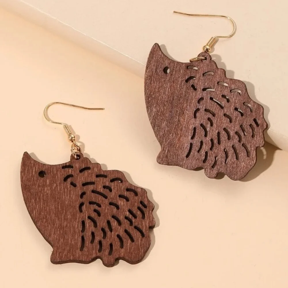 2/$30🌵 Hedgehog Dark Wood Earrings Animal Lasercut Lightweight Woodland NEW